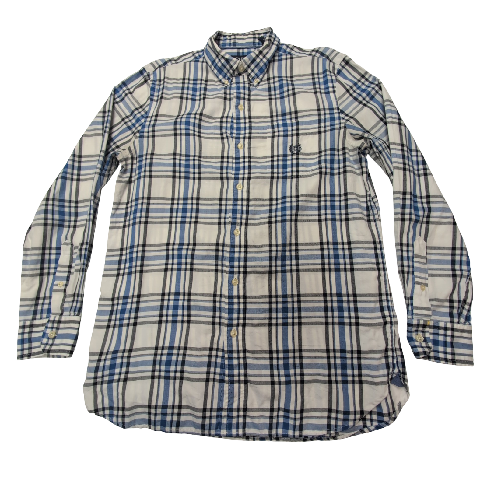 Chemise CHAPS blanche bleue noire à carreaux taille S #73e