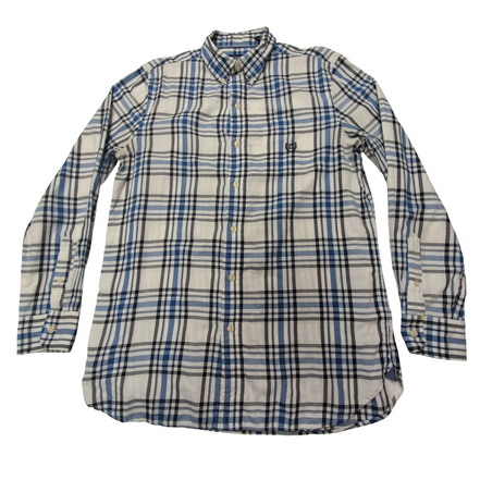 Chemise CHAPS blanche bleue noire à carreaux taille S #73e