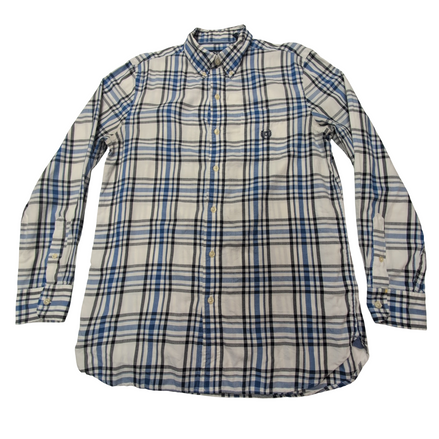 Chemise CHAPS blanche bleue noire à carreaux taille S #73e