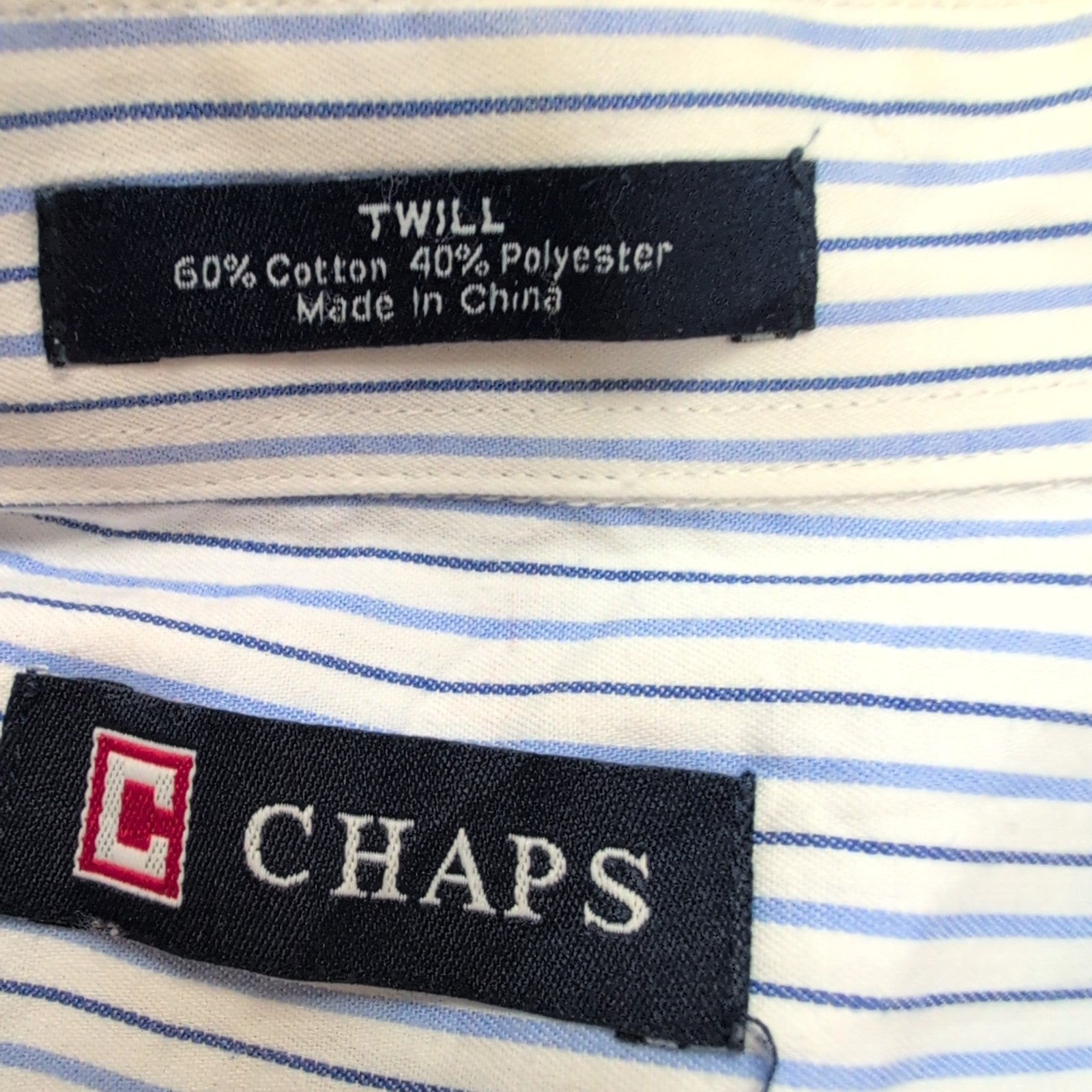 Chemise Chaps twill bleu rayures manches longues 1 poche XXL 3XL