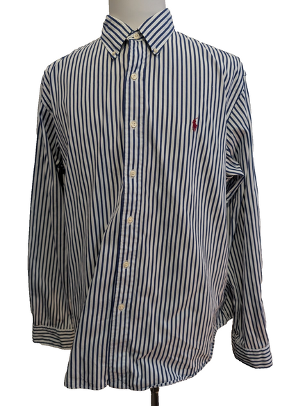 Chemise Ralph Lauren Custom Fit Taille XXL Bleu Marine Rayures Manches Longues