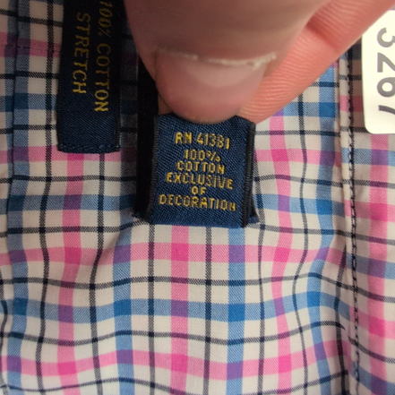 Chemise Ralph Lauren XL Coton Stretch Carreaux Bleu Rose Logo Bleu