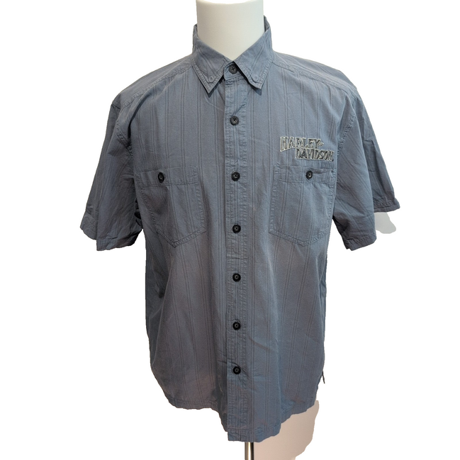 Chemise Harley-Davidson L Grise Rayures Broderies Avant Dos Manches courtes
