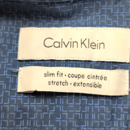 Chemise CALVIN KLEIN Slim Fit XL Bleu Motif Géométrique Stretch Coton