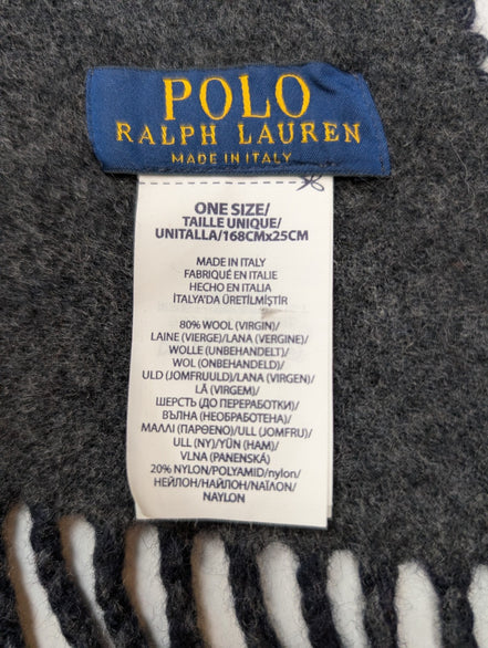 Écharpe Polo Ralph Lauren Réversible Logo Géant Laine Vierge Marine Gris Italy