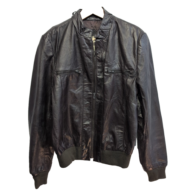 🧥 VINTAGE BERMAN'S Blouson Cuir Marron Veste Biker Bomber Zippé T. 40 M/L |39c