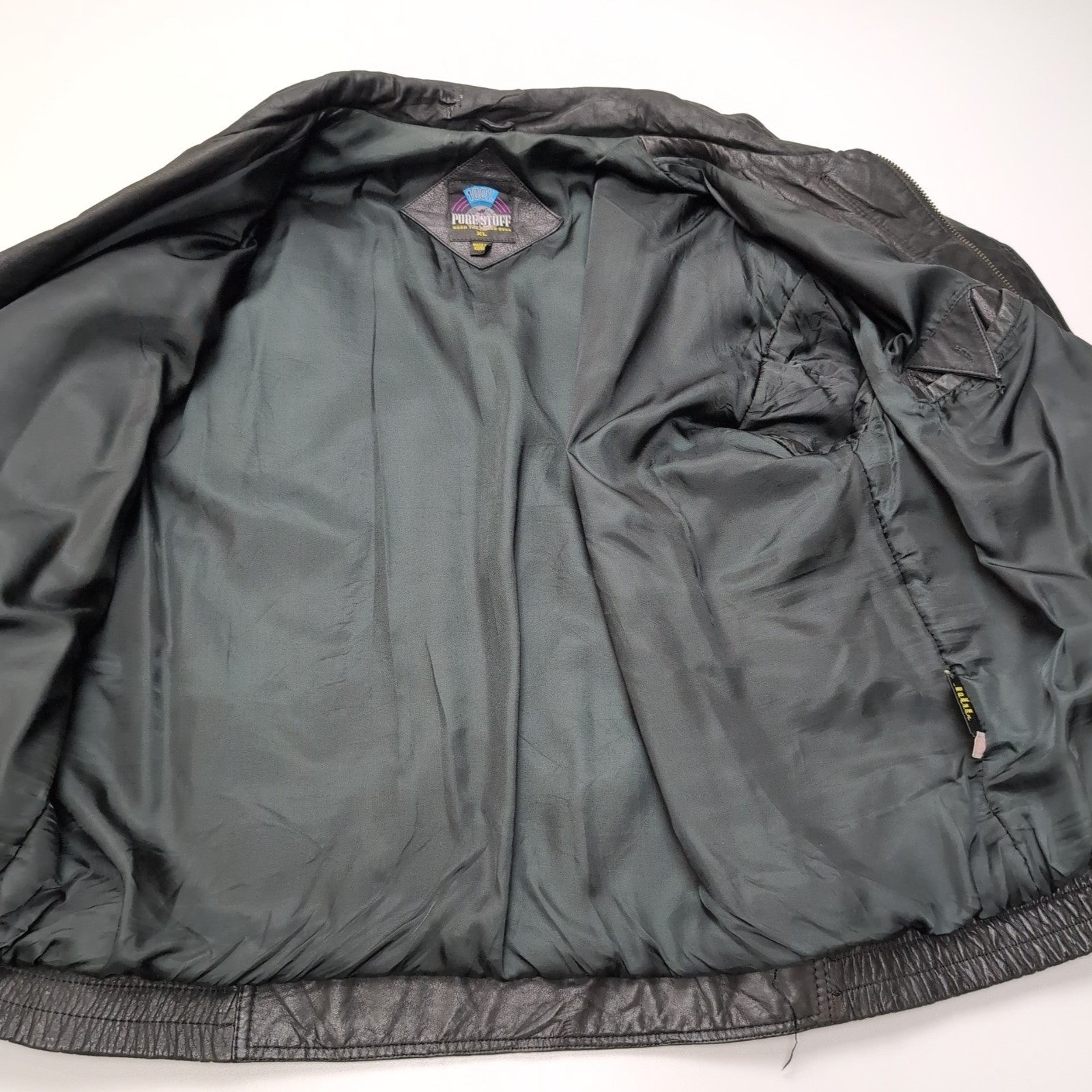 Blouson Cuir XL Bomber Aviateur Pure Stuff Noir Vintage 90s Veste Oversize |53c