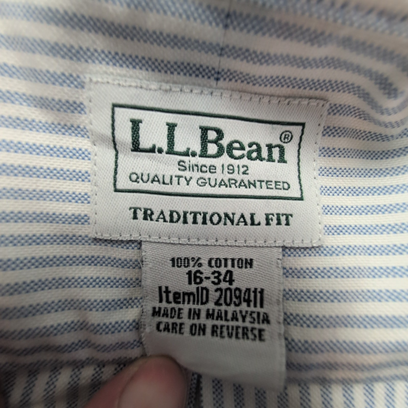 Chemise L.L. Bean à rayures bleues taille L #118e