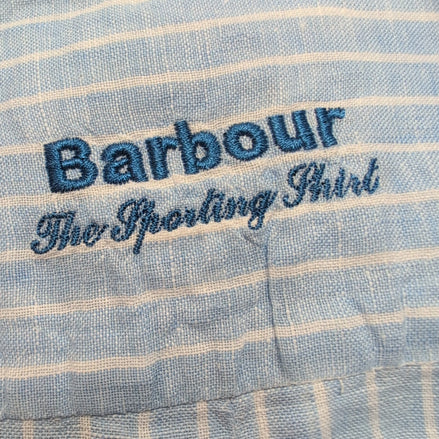 Chemise BARBOUR Homme M Lin Bleu Ciel à Rayures Manches Courtes Poche