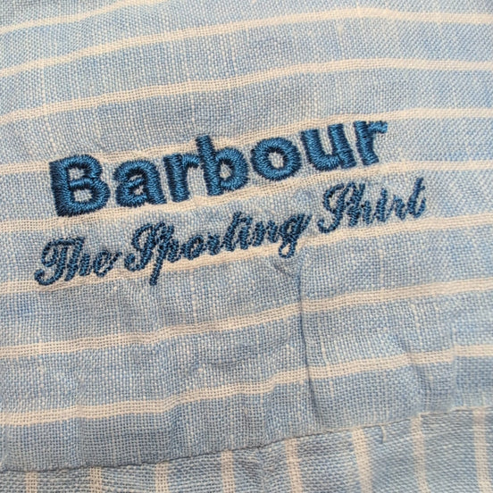 Chemise BARBOUR Homme M Lin Bleu Ciel à Rayures Manches Courtes Poche