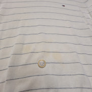 Pull Tommy Hilfiger Homme Blanc Cassé Rayures Grises Col V - Taille M