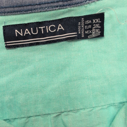 Chemise Nautica 2XL 3XL Turquoise Ramie (Lin) Coton Manches courtes Logo Brodé