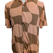 Chemise Hawaïenne NO BOUNDARIES Rose & Marron Carreaux Ondulés - Taille S