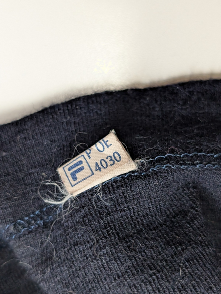 Pull Fila Vintage Femme Bleu Marine Col Zippé Toucher Cachemire - Taille 38