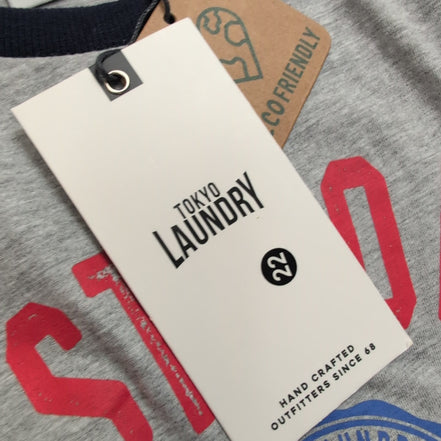 T-shirt Tokyo Laundry M Gris 100% Coton Neuf Étiquette Logo West Coast