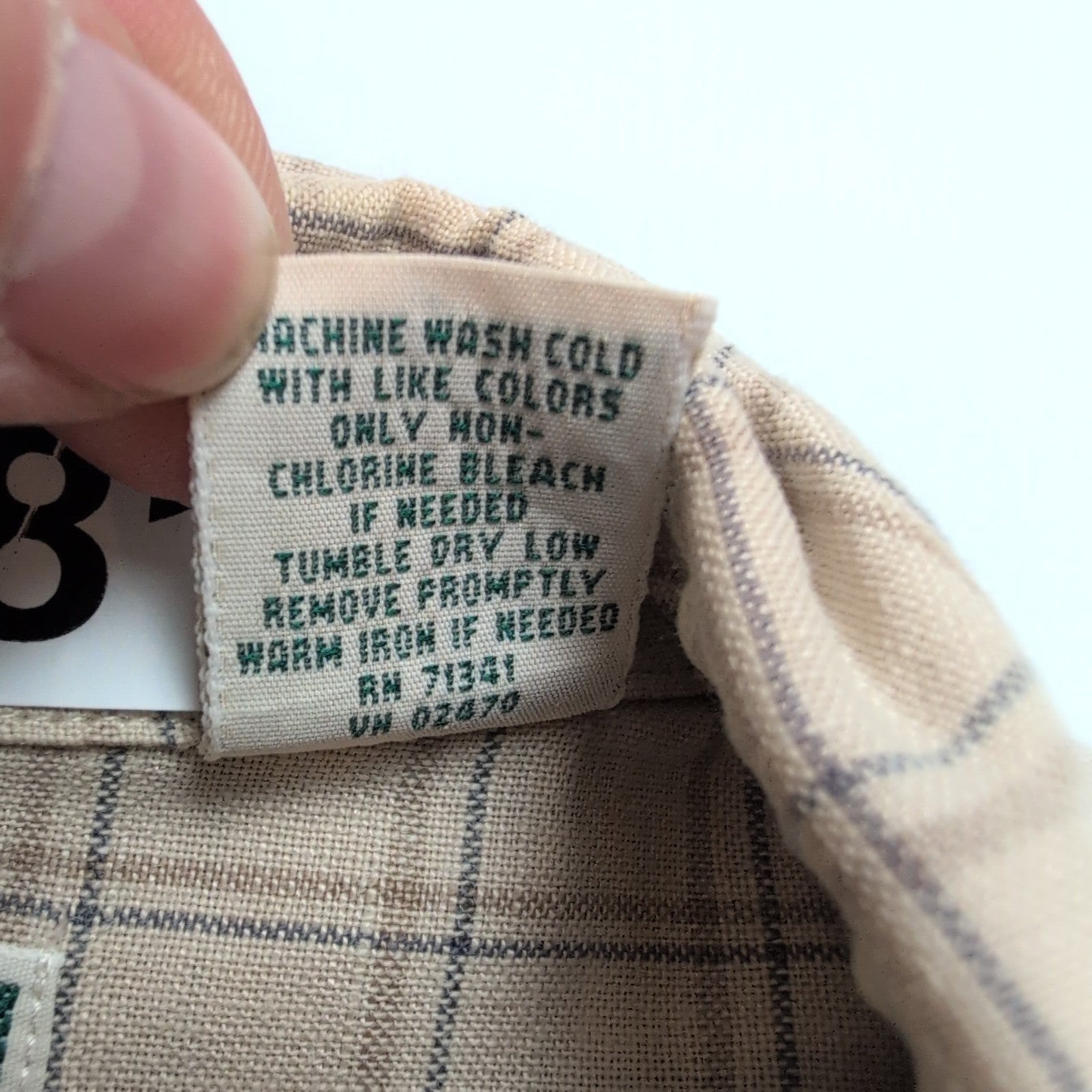 Chemise L.L. Bean Lin Coton Crème Carreaux Manches Courtes Taille M