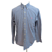 Chemise Ralph Lauren L Bleu Carreaux Logo Rose Coton Manches Longues