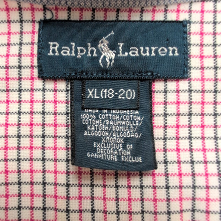 Chemise Ralph Lauren Junior XL 18/20 Carreaux Rose Noir Logo Noir