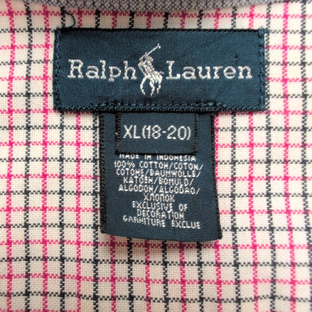 Chemise Ralph Lauren Junior XL 18/20 Carreaux Rose Noir Logo Noir