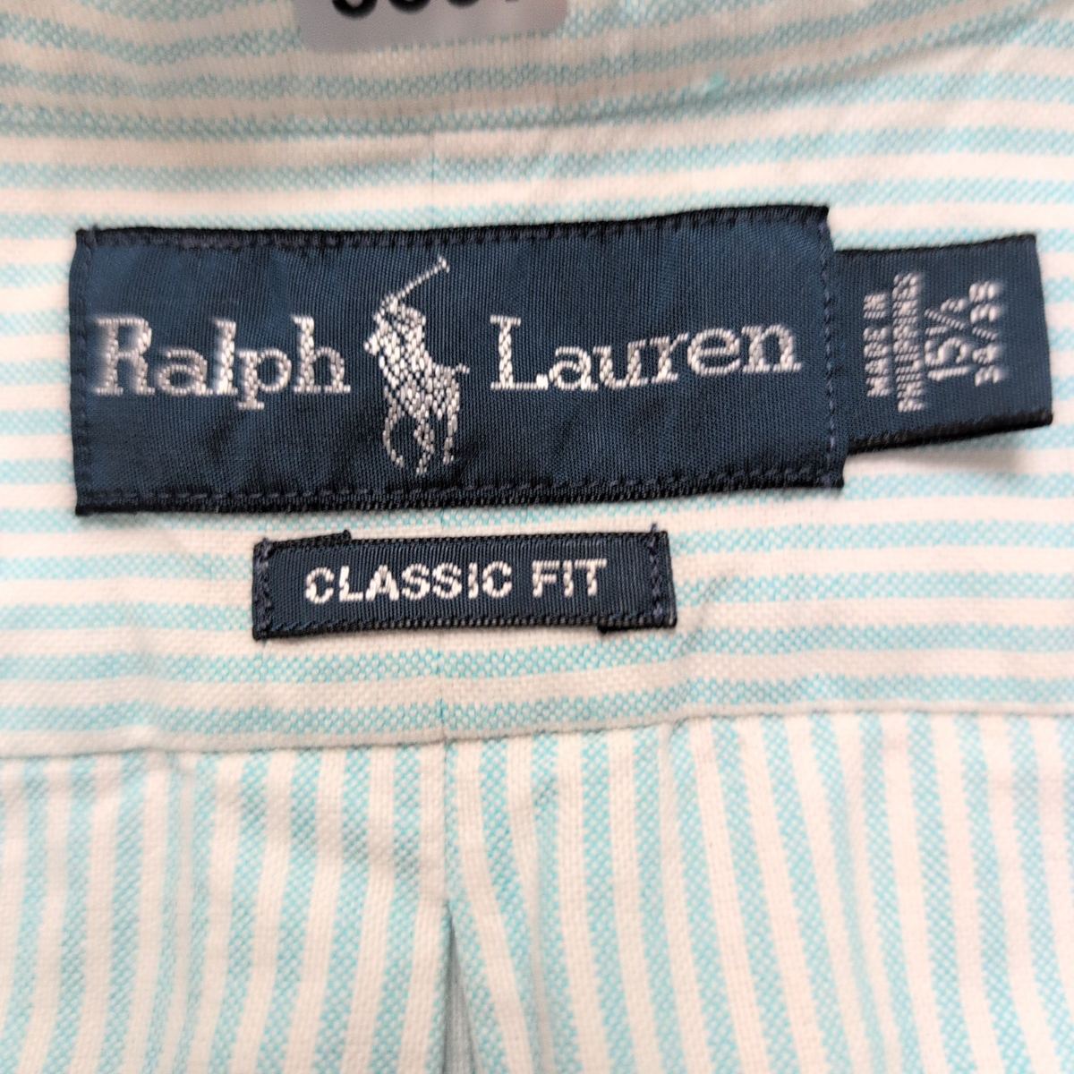 Chemise Ralph Lauren Classic Fit 15.5 M L Oxford Rayures Turquoise manches long