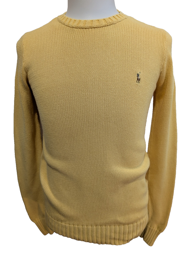 Pull POLO Ralph Lauren - Col rond Jaune 100% Coton - Coupe étroite - Taille L/S