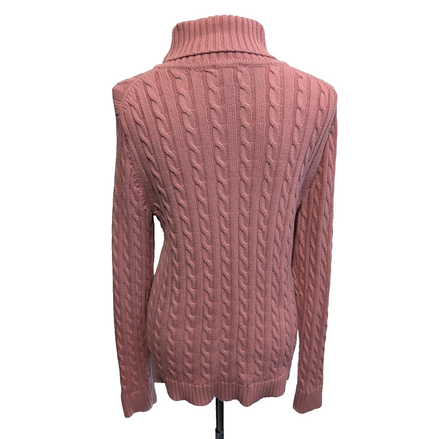 Pull L.L.Bean Femme L Rose Poudré Col Roulé Torsadé 100% Coton