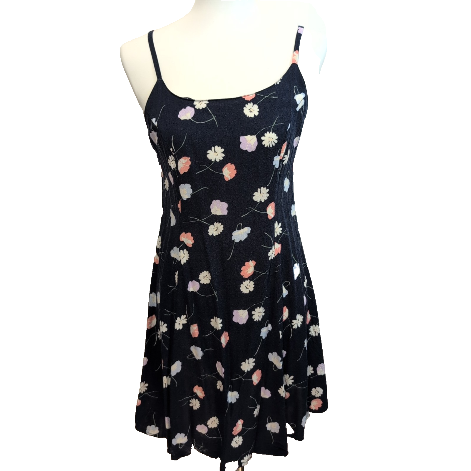 Robe d'Été Fleurie Noir Taille S Bretelles Fines Viscose