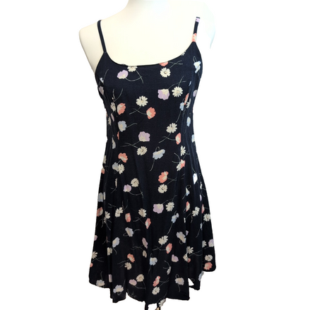Robe d'Été Fleurie Noir Taille S Bretelles Fines Viscose