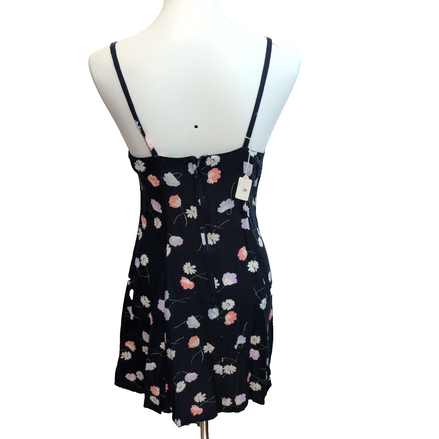 Robe d'Été Fleurie Noir Taille S Bretelles Fines Viscose