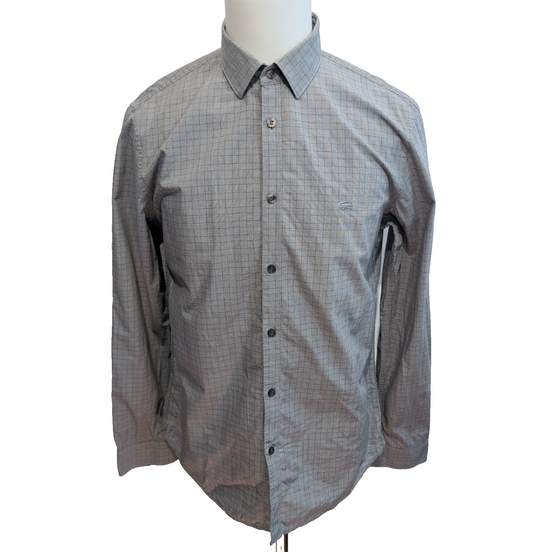 Chemise Lacoste 41 L Slim Fit Gris Carreaux Logo Brodé manches longues