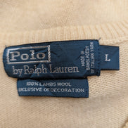 Pull Polo Ralph Lauren Col V 100% Laine d'Agneau Crème - Taille L
