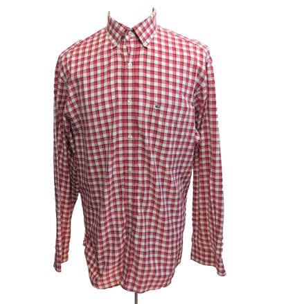 Chemise Lacoste XL Rouge Blanc Carreaux Coton Logo Vert Poche manches longues