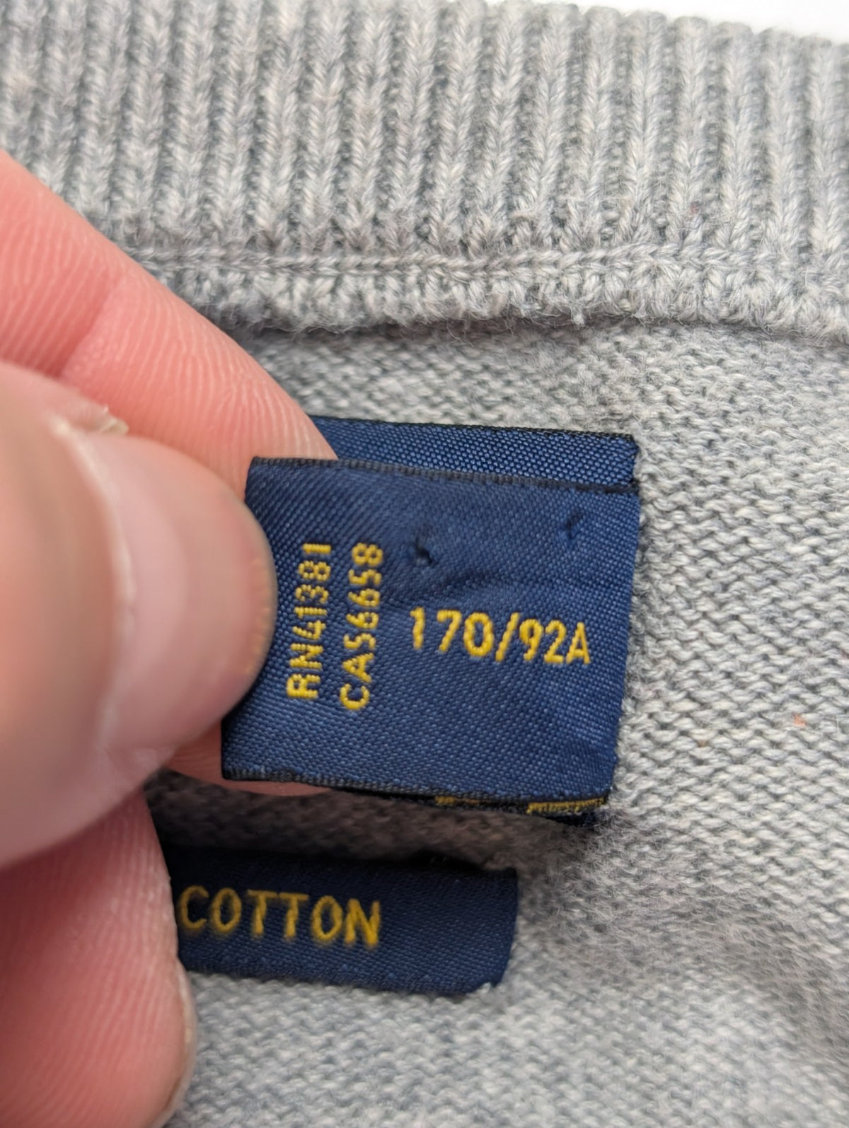 Pull Polo Ralph Lauren Polo col V gris logo gris Pima Cotton taille S