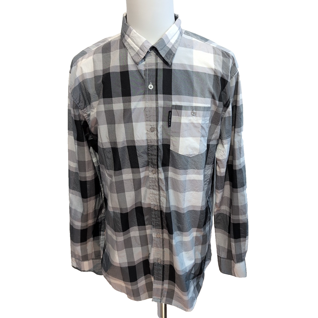Chemise Ecko Unltd XL carreaux gris noir blanc poche manches longues