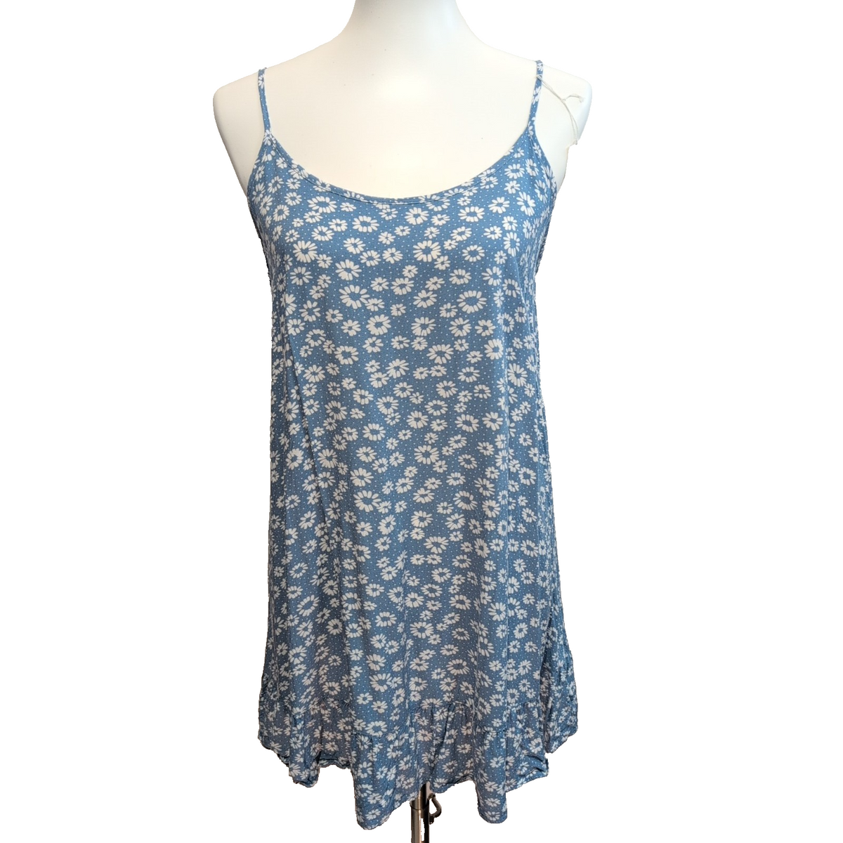 Robe d'Été Femme M Fine Bretelle Rayonne Bleu Fleurie Marguerites