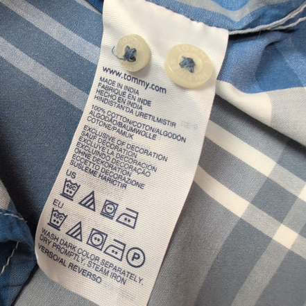 Chemise Tommy Hilfiger Manches Courtes Bleu Blanc Gris à Carreaux Taille L