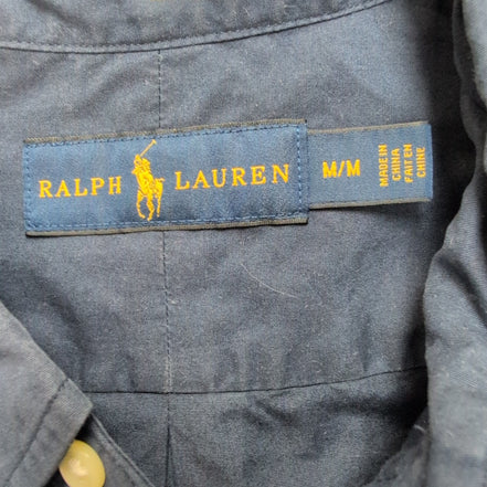 Chemise Ralph Lauren M Bleu Marine Unie Coton Manches Courtes Logo Rouge