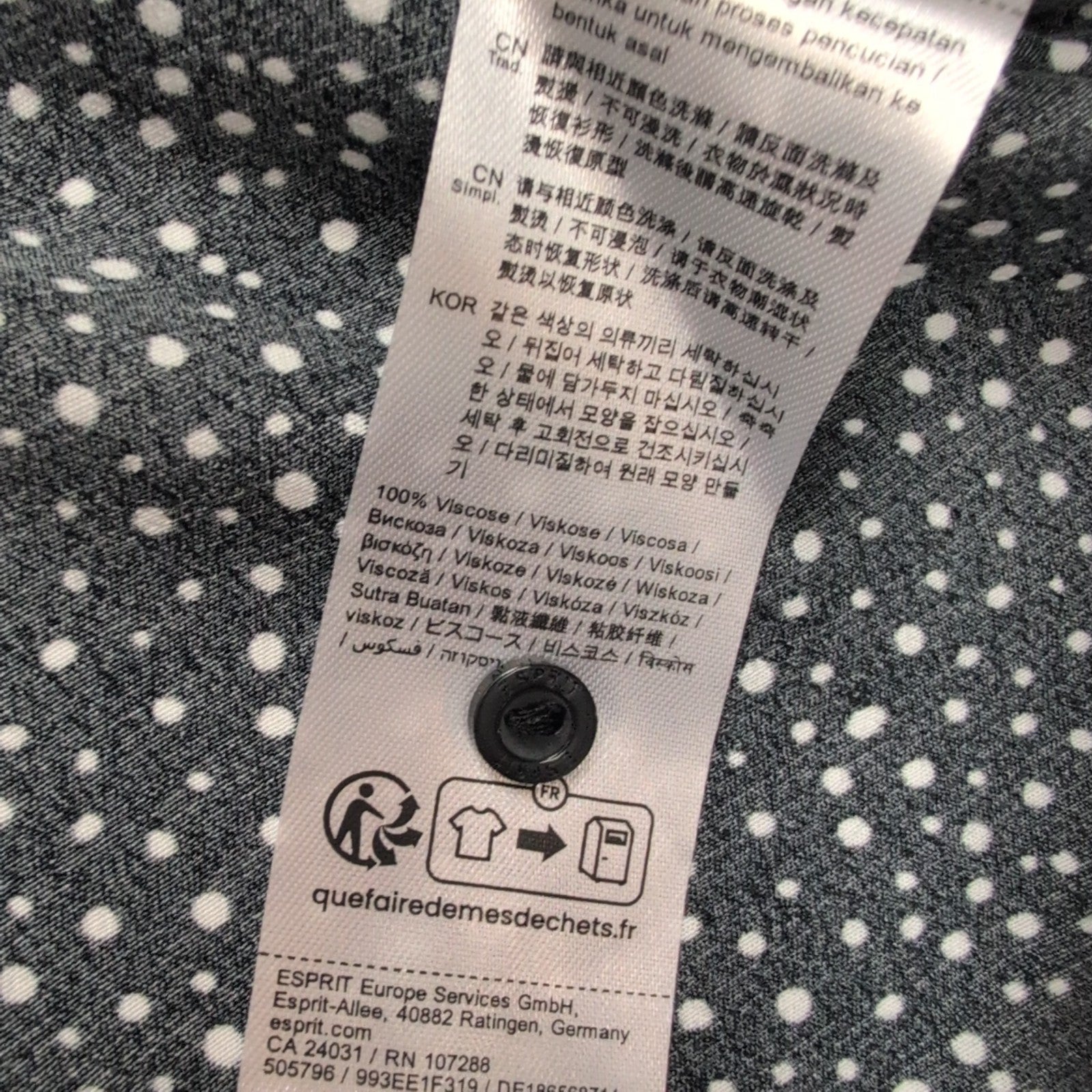 Haut Esprit Femme M Noir Pois Blancs Manches 3/4 Viscose Neuf Étiquette