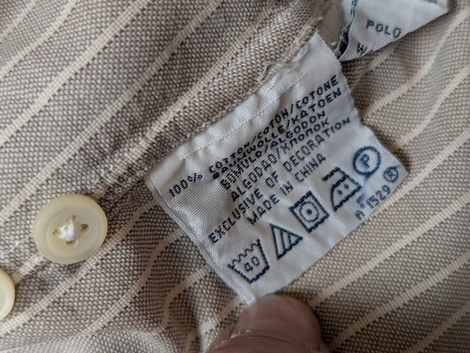 Chemise Polo Ralph Lauren Manches Longues Custom Fit Crème Rayures XXL