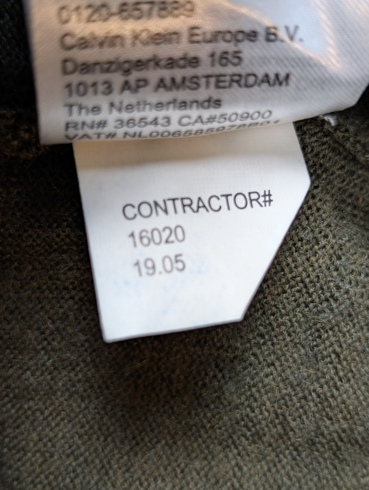 Pull CALVIN KLEIN Col V 100% Laine Mérinos Extra Fine Kaki Homme XL/XXL