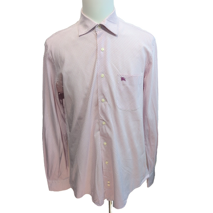 Chemise BURBERRY 100% Coton Rose Fuchsia L Logo Brodé Manches Longues