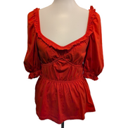 Haut Femme La Redoute Taille S Orange Volants Manches Bouffantes Neuf
