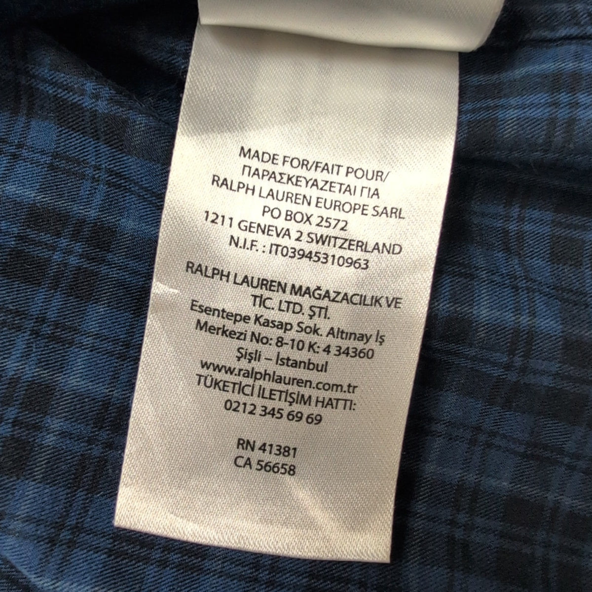 Chemise Ralph Lauren XXL Bleu Noir Carreaux Logo Marine Manches Longues