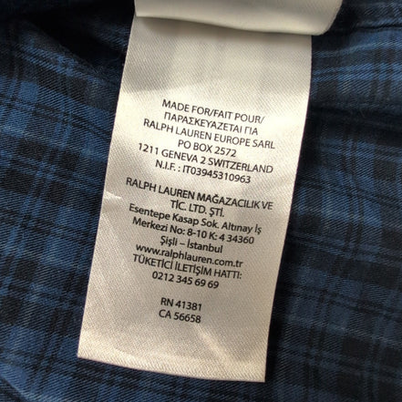 Chemise Ralph Lauren XXL Bleu Noir Carreaux Logo Marine Manches Longues