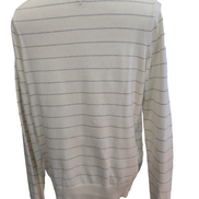 Pull Tommy Hilfiger Homme Blanc Cassé Rayures Grises Col V - Taille M