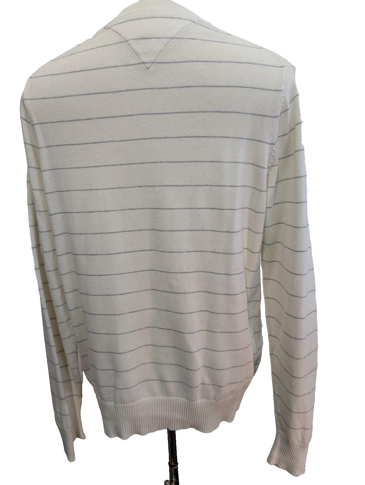 Pull Tommy Hilfiger Homme Blanc Cassé Rayures Grises Col V - Taille M