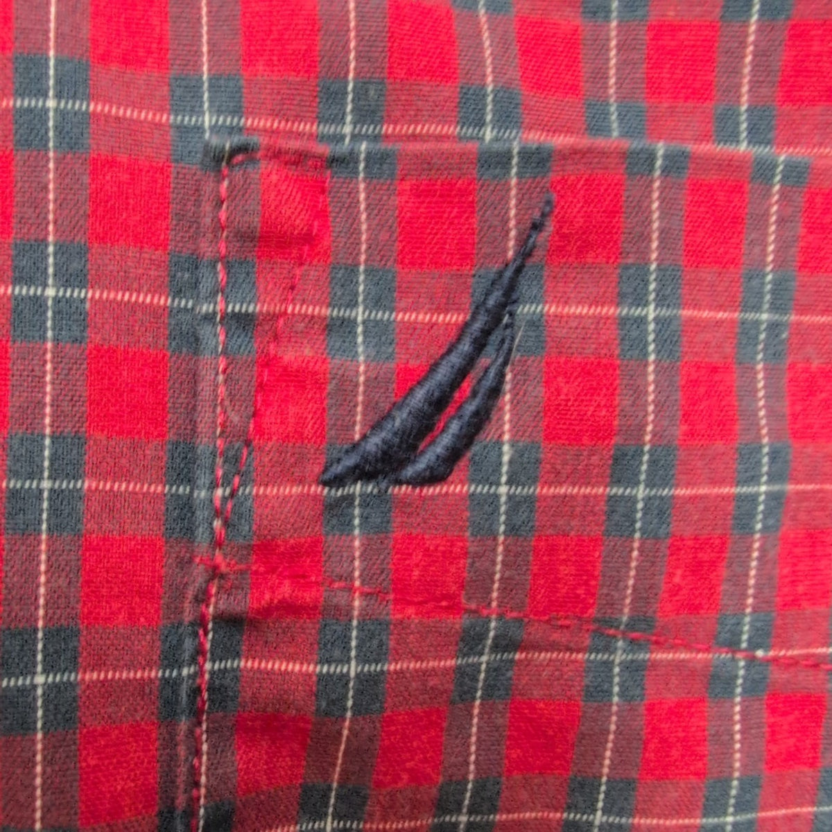 Chemise Nautica L Rouge Carreaux Logo Brodé Tencel Coton Homme