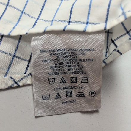 Chemise Lands' End Taille L Blanche Carreaux Bleus 100% Coton Manches longues