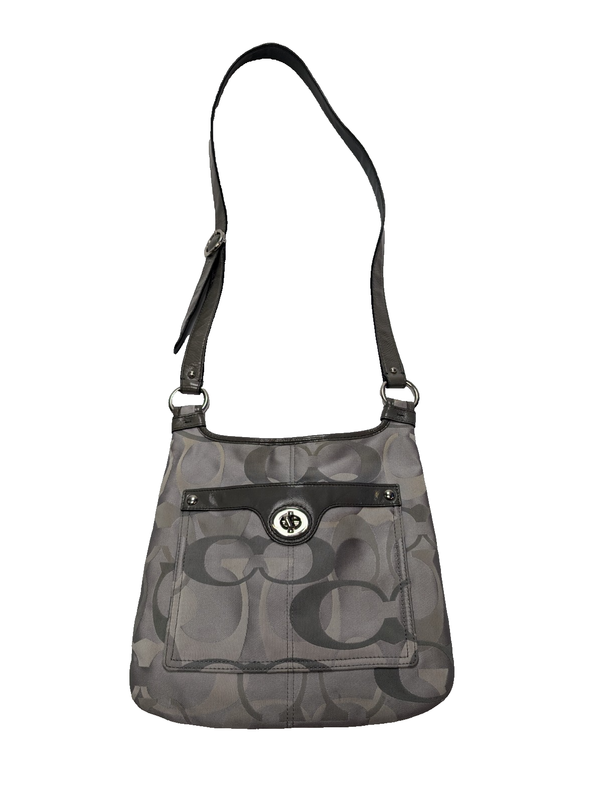 Sac à main Coach Signature gris toile cuir bandoulière