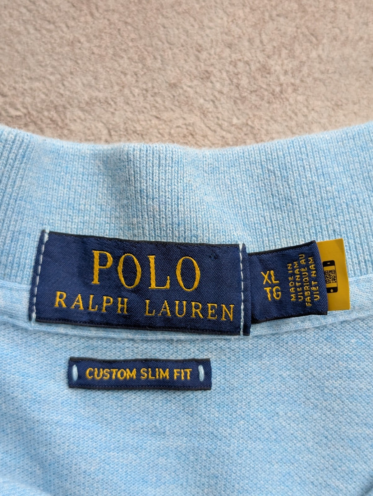 Polo manches courtes Polo Ralph Lauren XL bleu ciel logo violet Custom Slim Fit